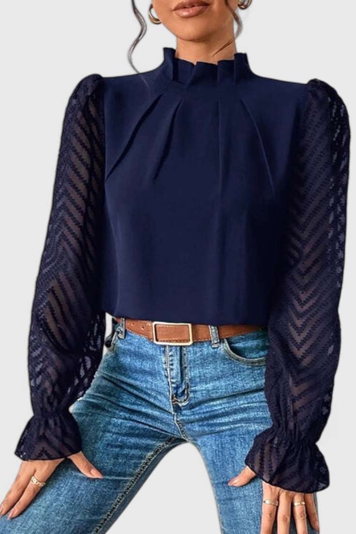 Helga Navy Long Sleeve Blouse