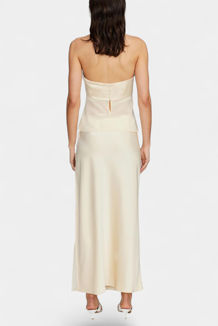 Fjorela Midi Skirt and Strapless Top Set in Butter