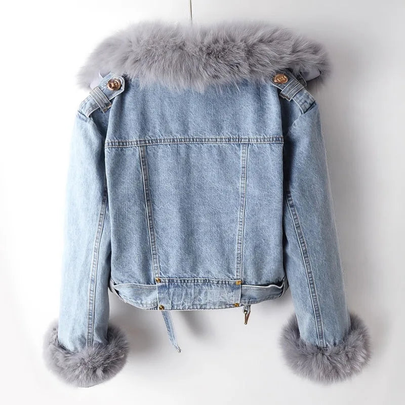 Margaux | Luxurious Fox Fur Denim Jacket