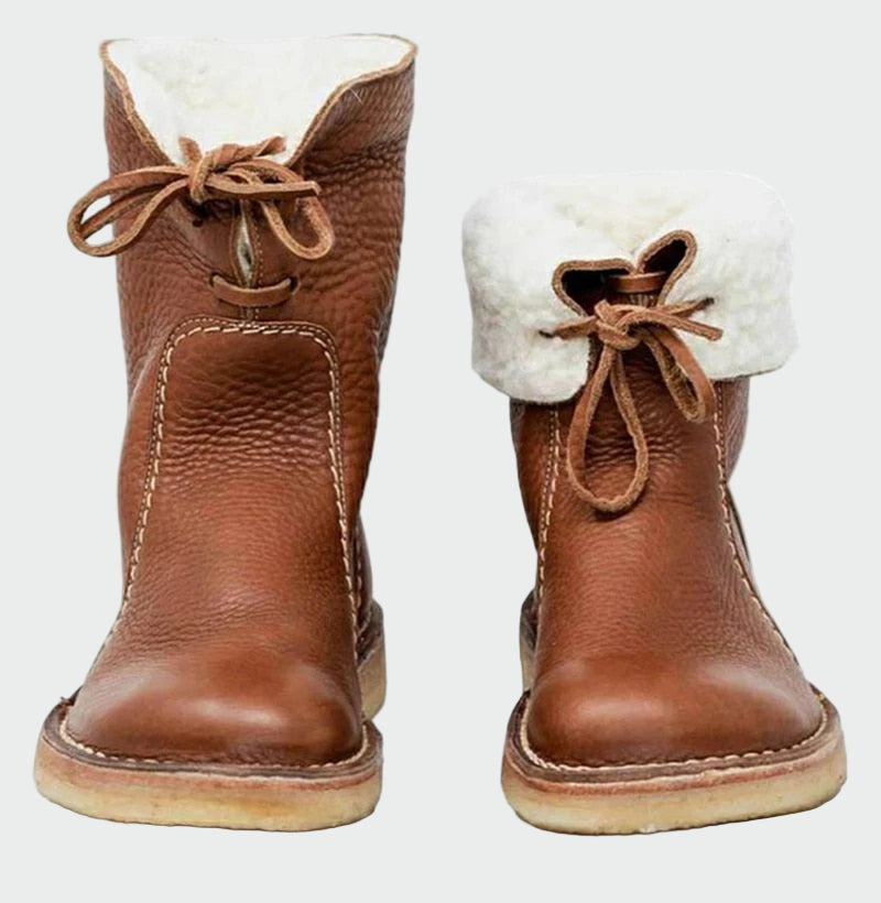 Waterproof leather boots with wool lining