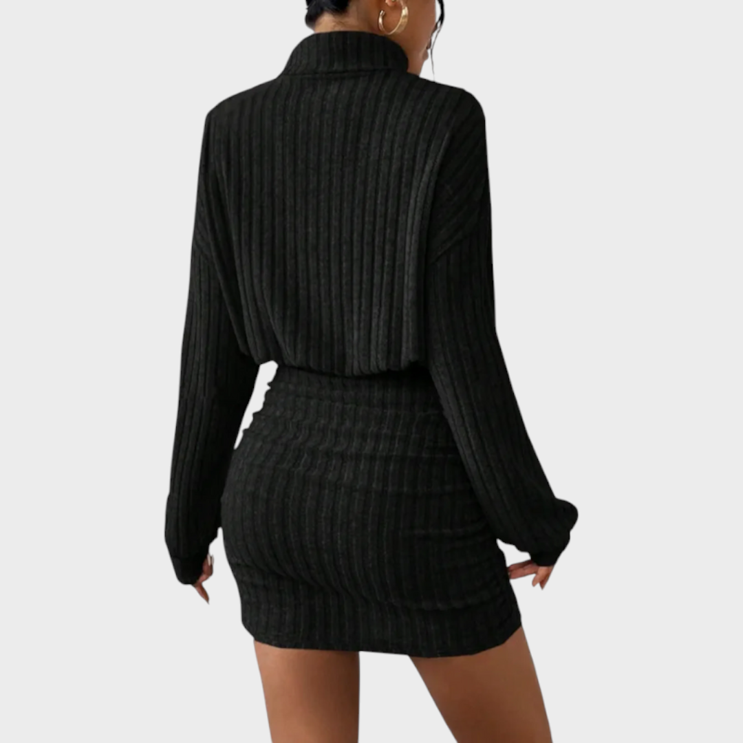 Jelissa | Turtleneck Long Sleeved Ribbed Dress