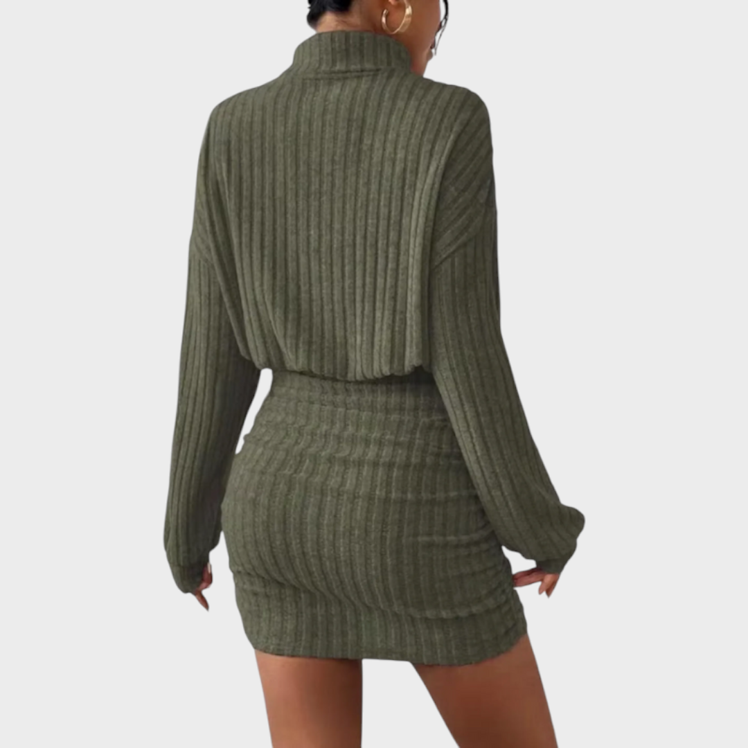 Jelissa | Turtleneck Long Sleeved Ribbed Dress