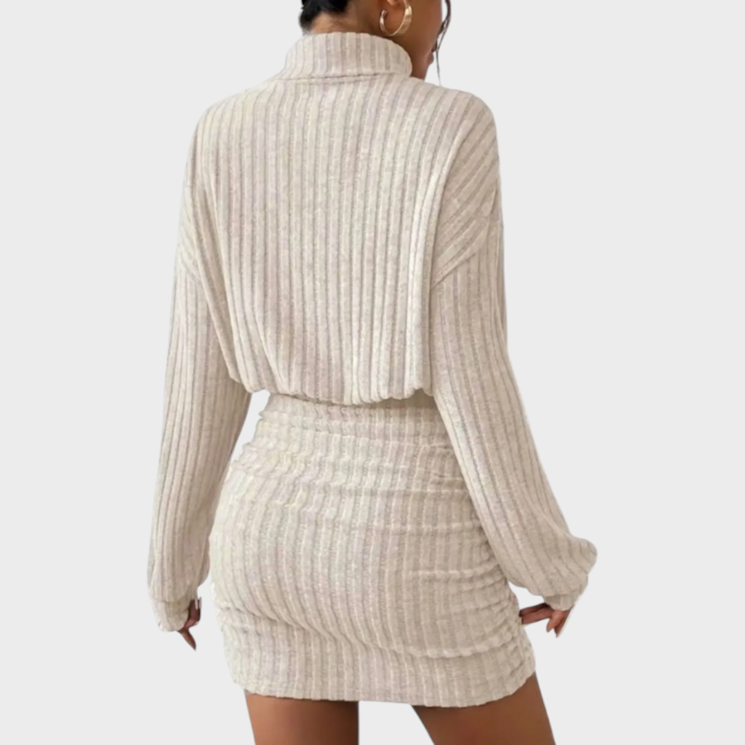 Jelissa | Turtleneck Long Sleeved Ribbed Dress