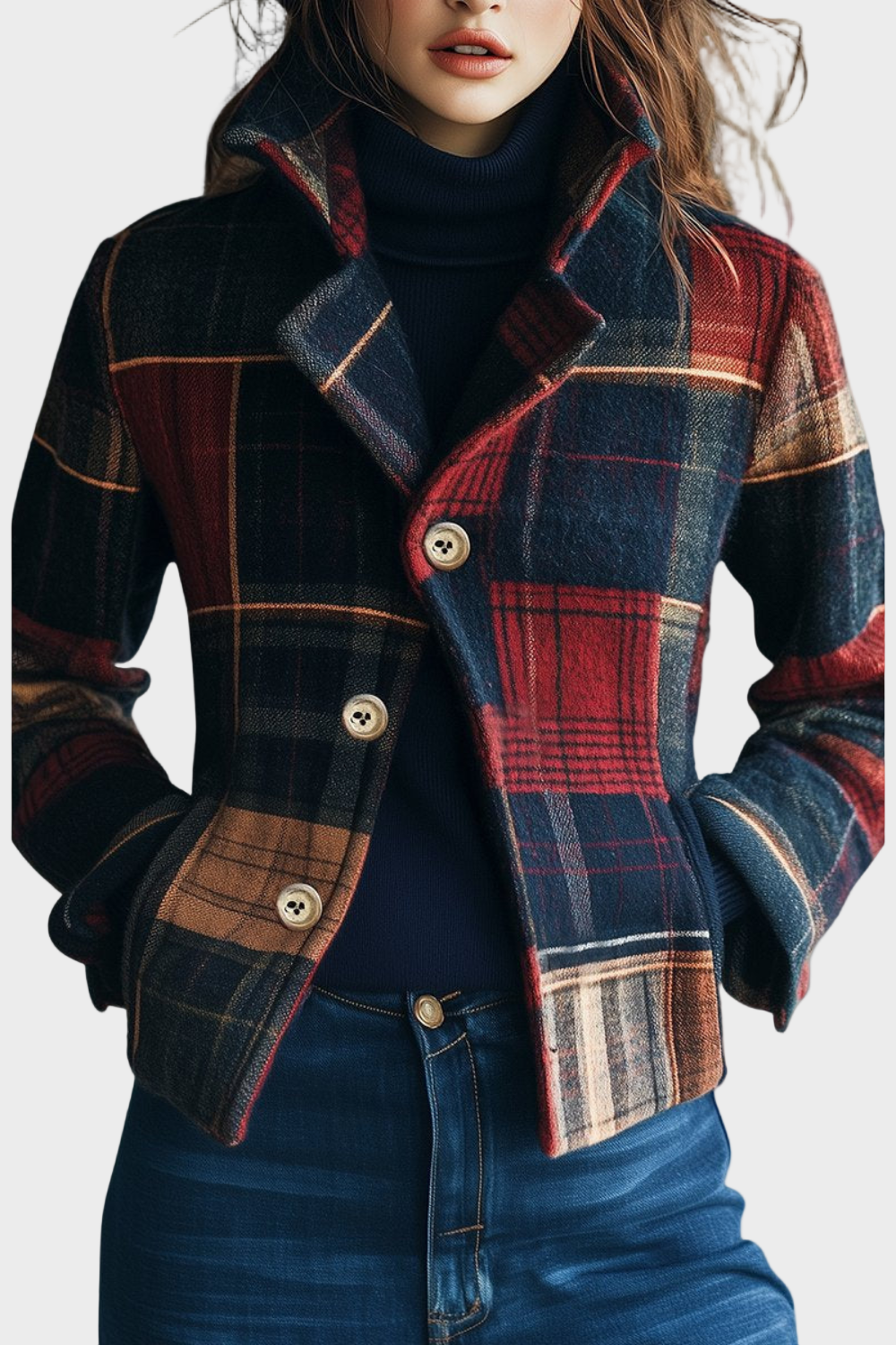 Joyce | Wool Cardigan with Plaid Pattern