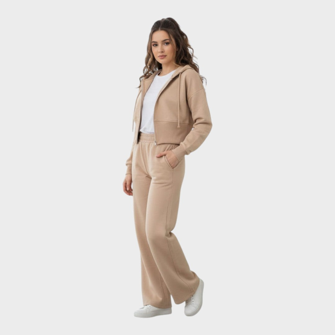 Corinna | Chic Lounge Co-ord Set with Zipper Hoodie & Flared Pants