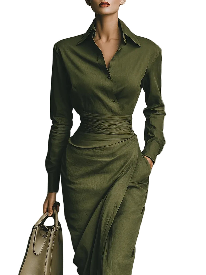 Cassie -Army Green Cotton-Blend Maxi Dress
