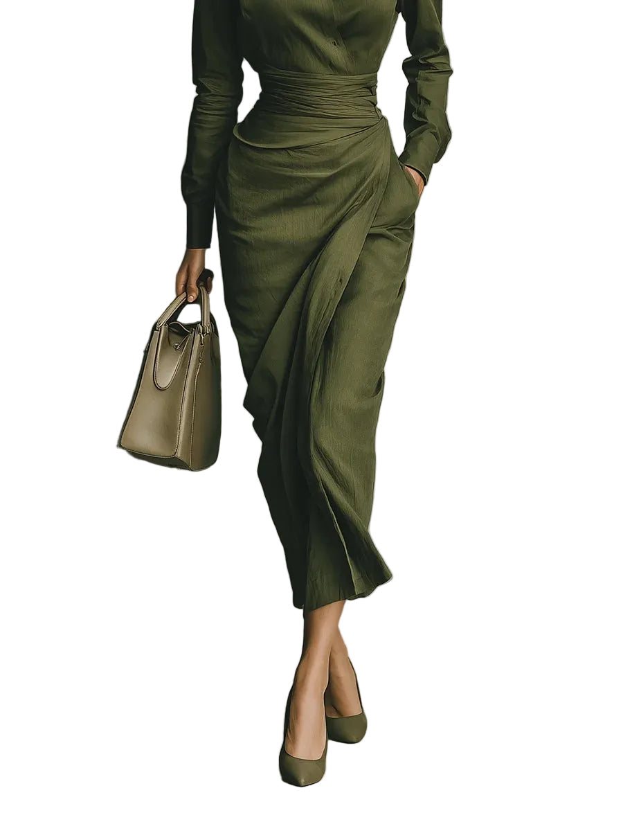 Cassie -Army Green Cotton-Blend Maxi Dress