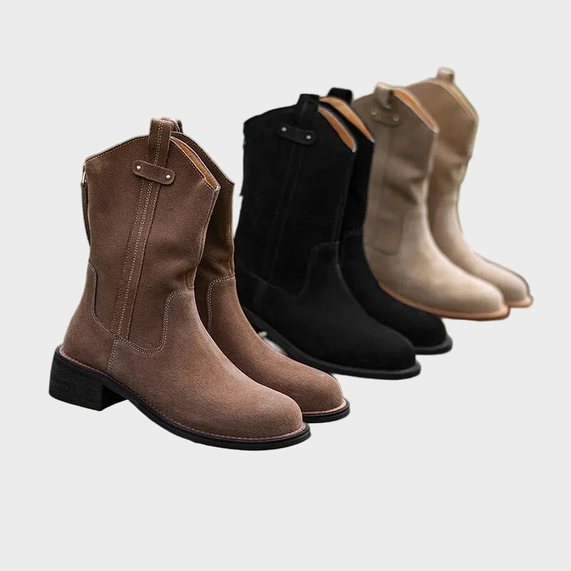 Umani | Women's Suede Ankle Boots with Chunky Heel and Zipper at the Back