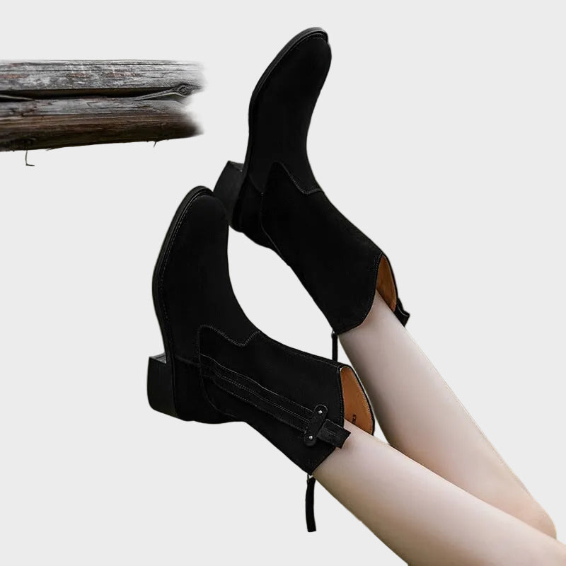 Umani | Women's Suede Ankle Boots with Chunky Heel and Zipper at the Back