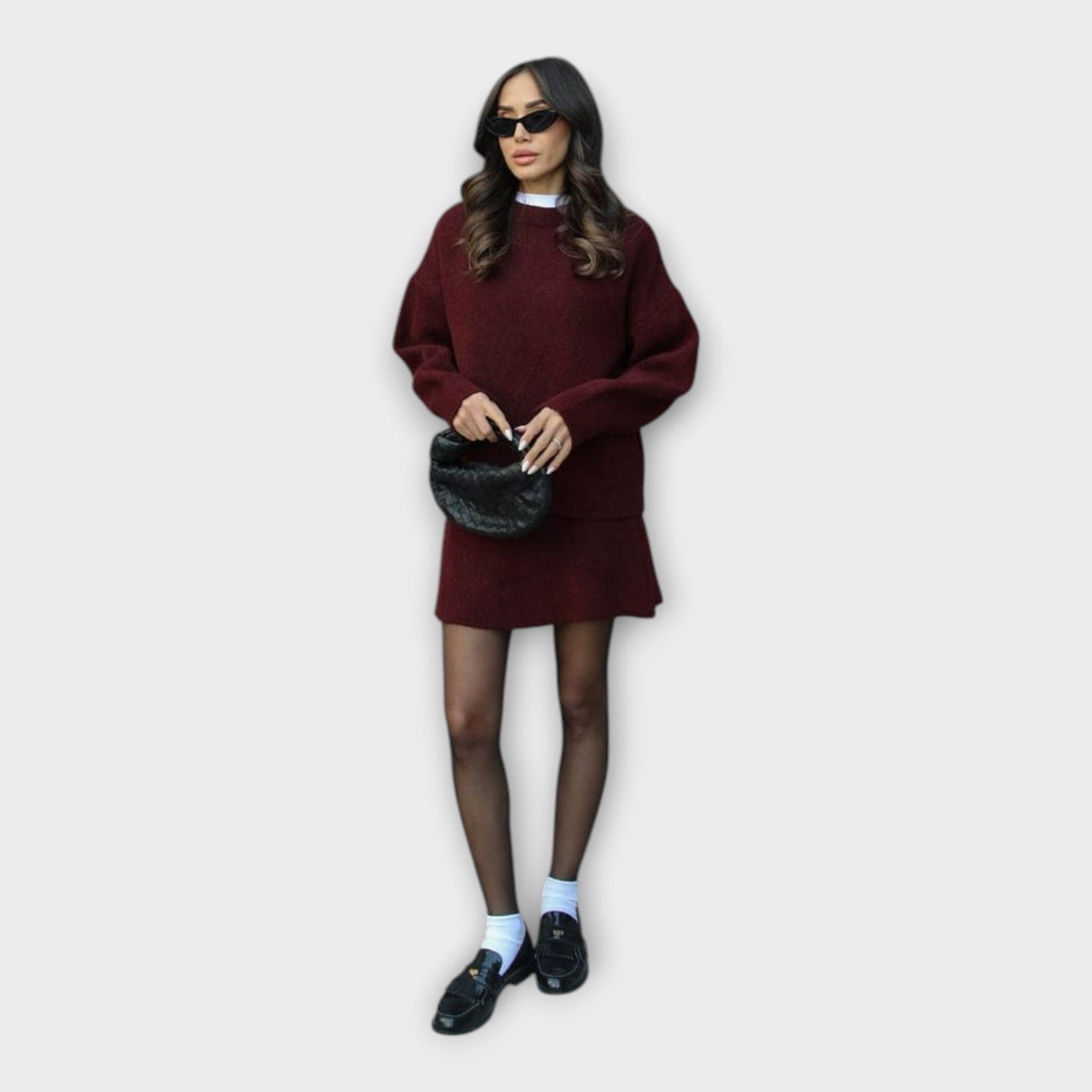 Knitted Blouse and Skirt Set with a Modern Line