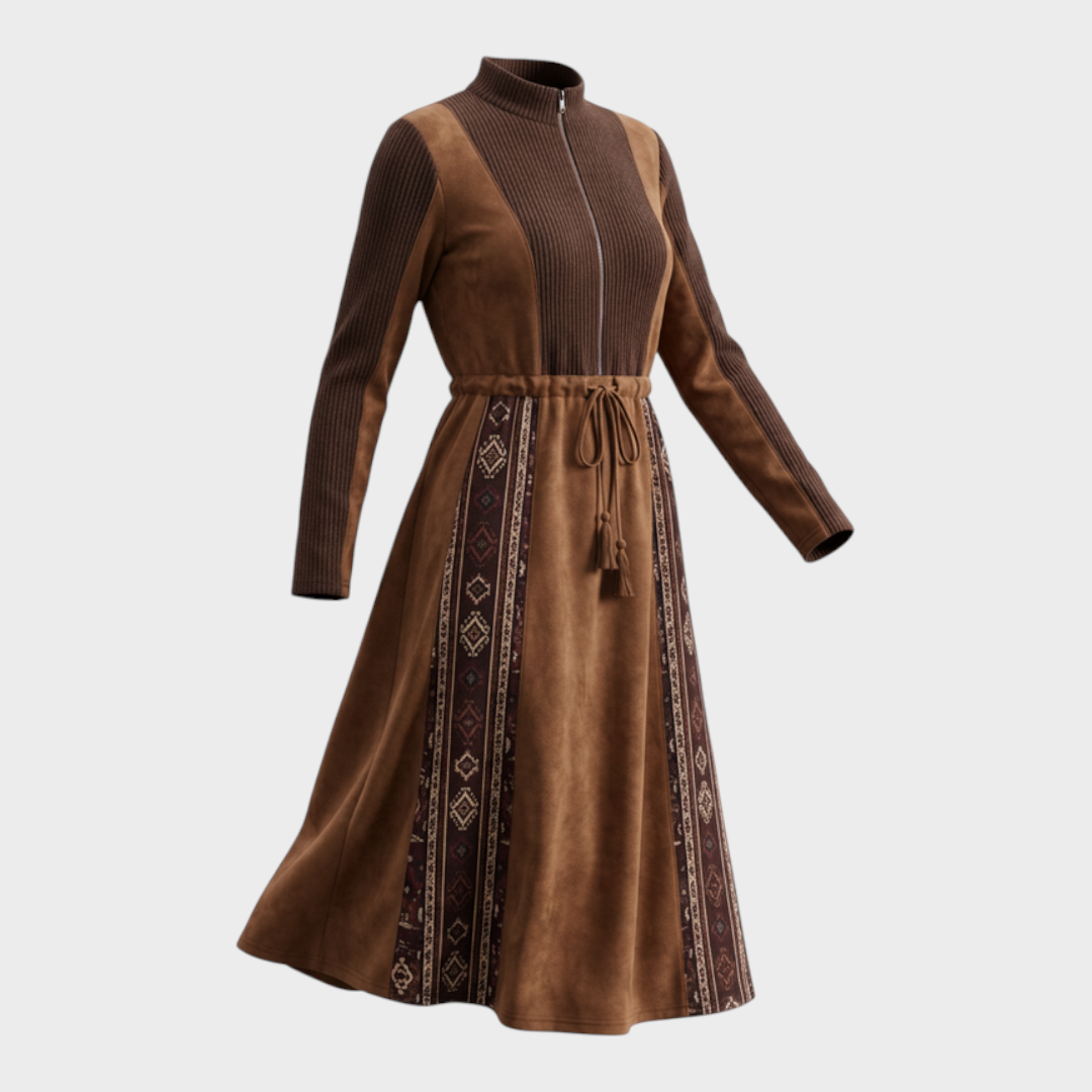 Ellaine | Stylish Hooded Dress with Ethnic Designs and Adjustable Waist