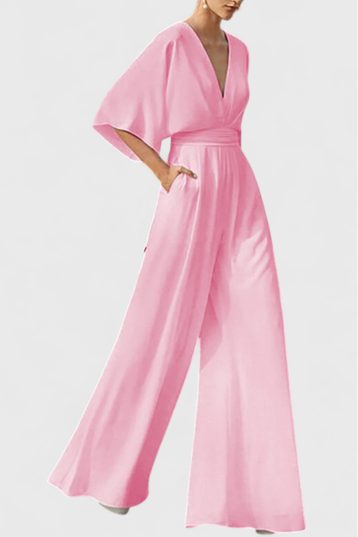 Isaura Long Elegant Jumpsuit with Wide Legs and V-Neckline