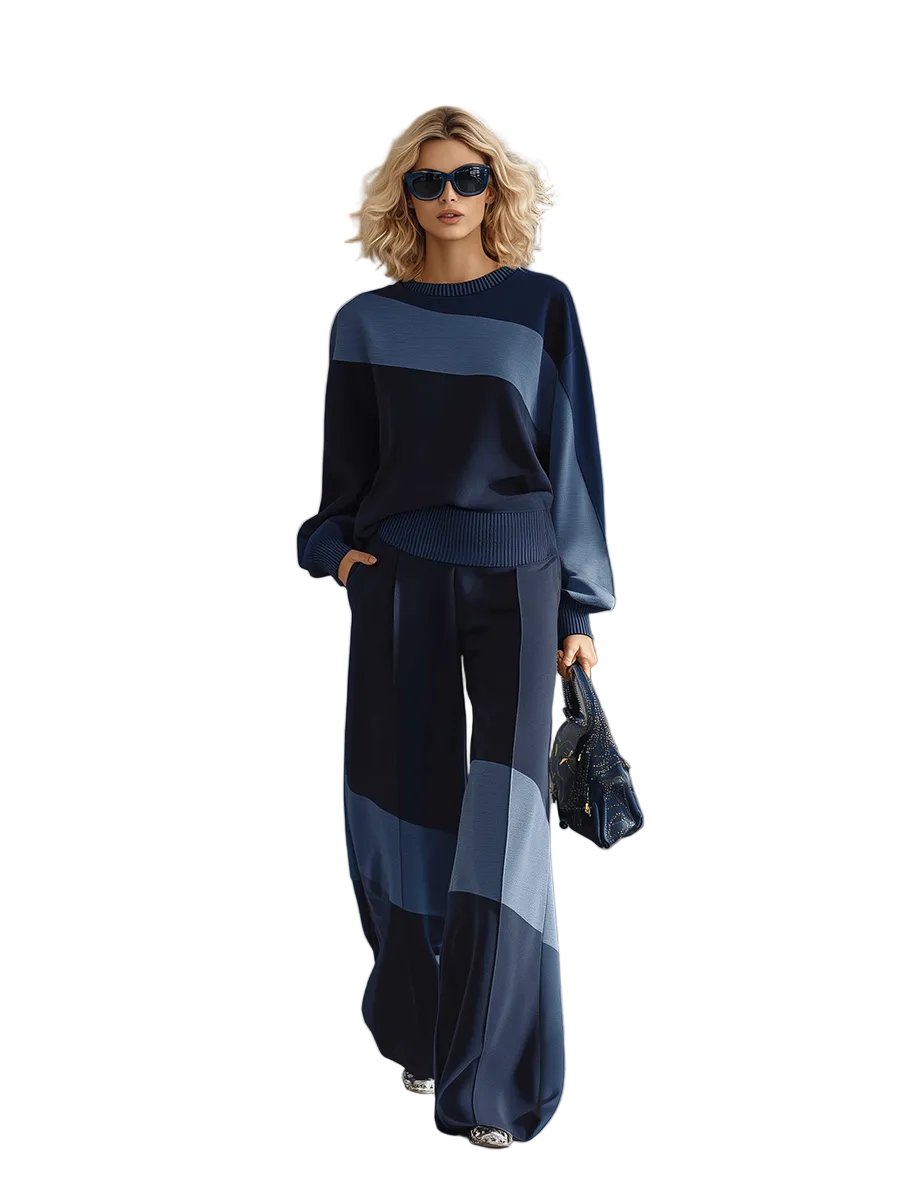 Kendal - Casual Sportswear Patchwork Sweatshirt And Sweatpants Set