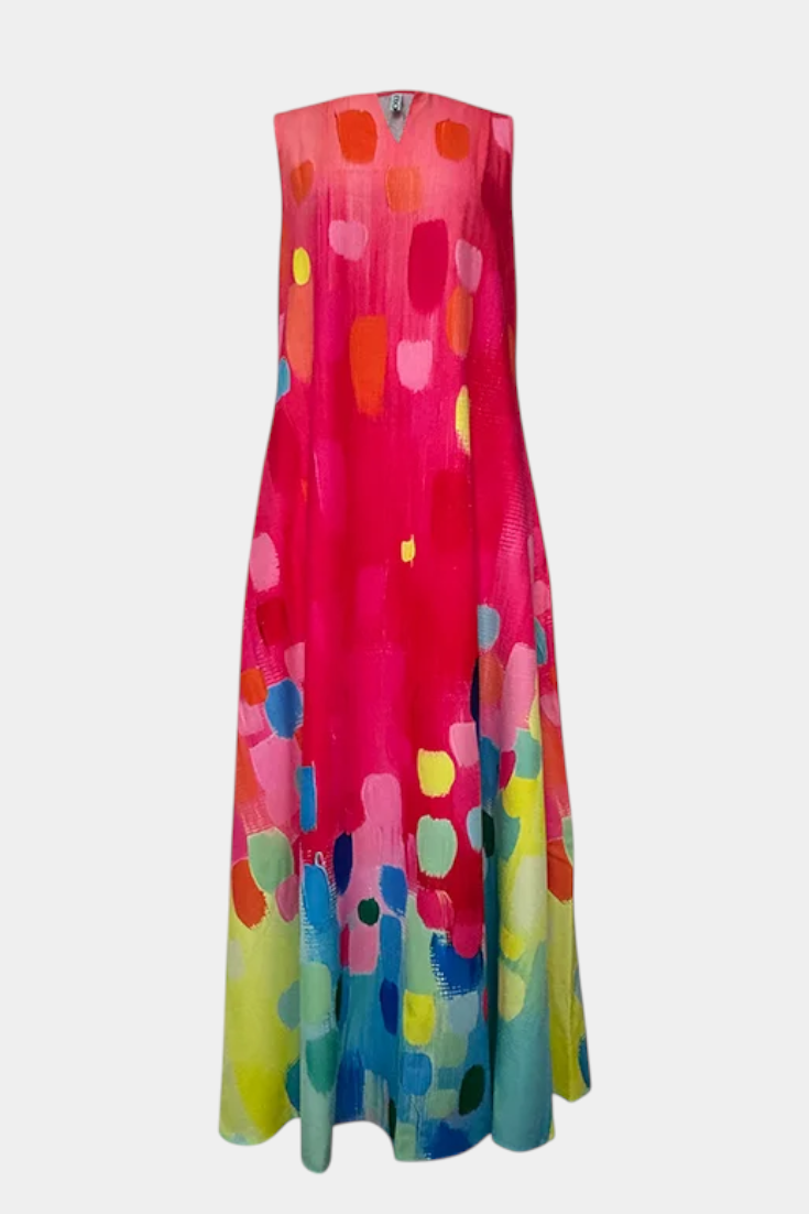 Enna Multicolor Sleeveless Dress with V-Neck