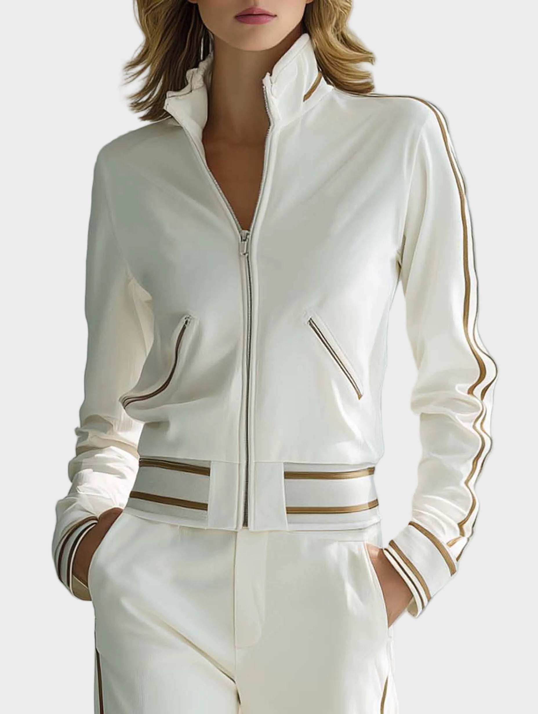 Zinia | Women's Stylish Casual White Long-sleeved Top And Trousers Set