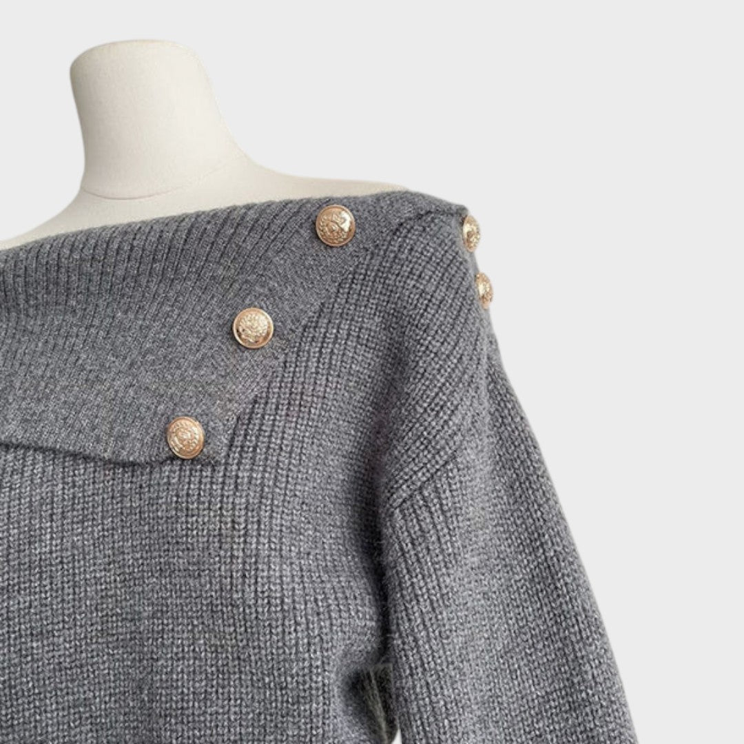 Chrisanthi | Fashion Dress with Button, Notched Neckline, Batwing Sleeves