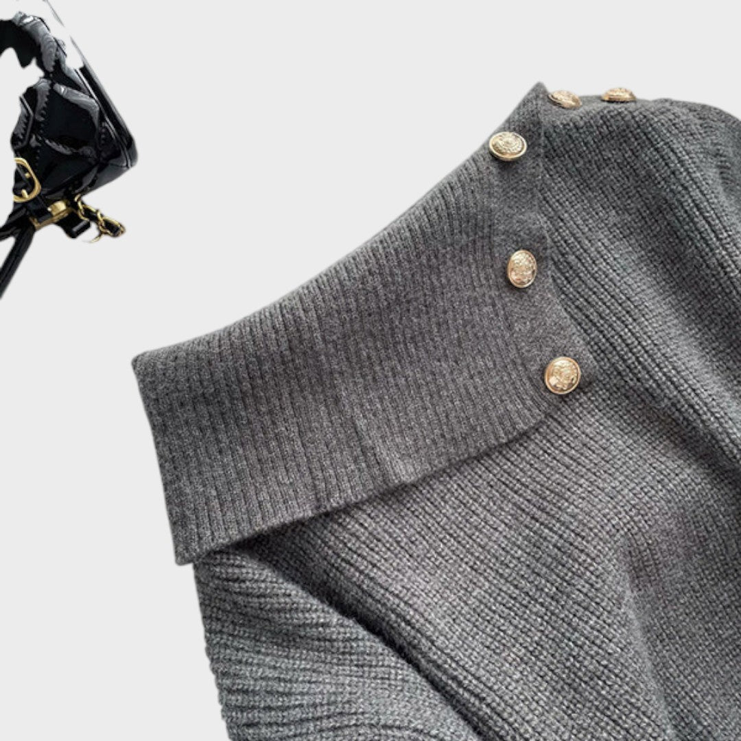 Chrisanthi | Fashion Dress with Button, Notched Neckline, Batwing Sleeves