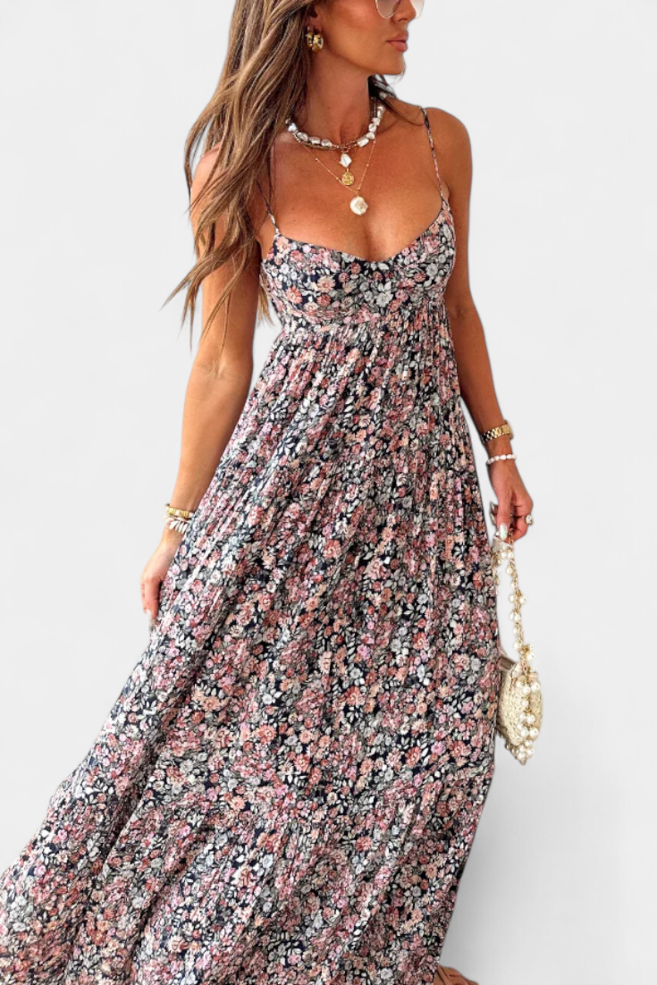 Reyna - Long Floral Dress with Open Back
