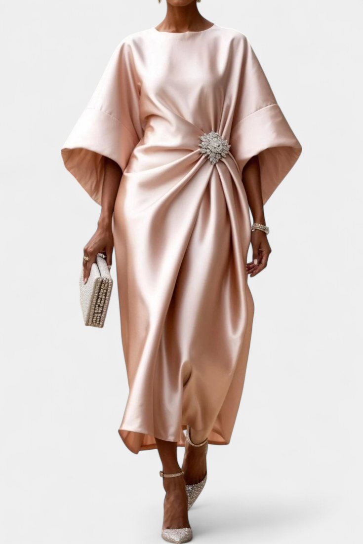 Ubelia Long Satin Dress with Shiny Luxe Finish