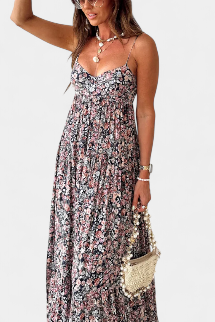 Reyna - Long Floral Dress with Open Back