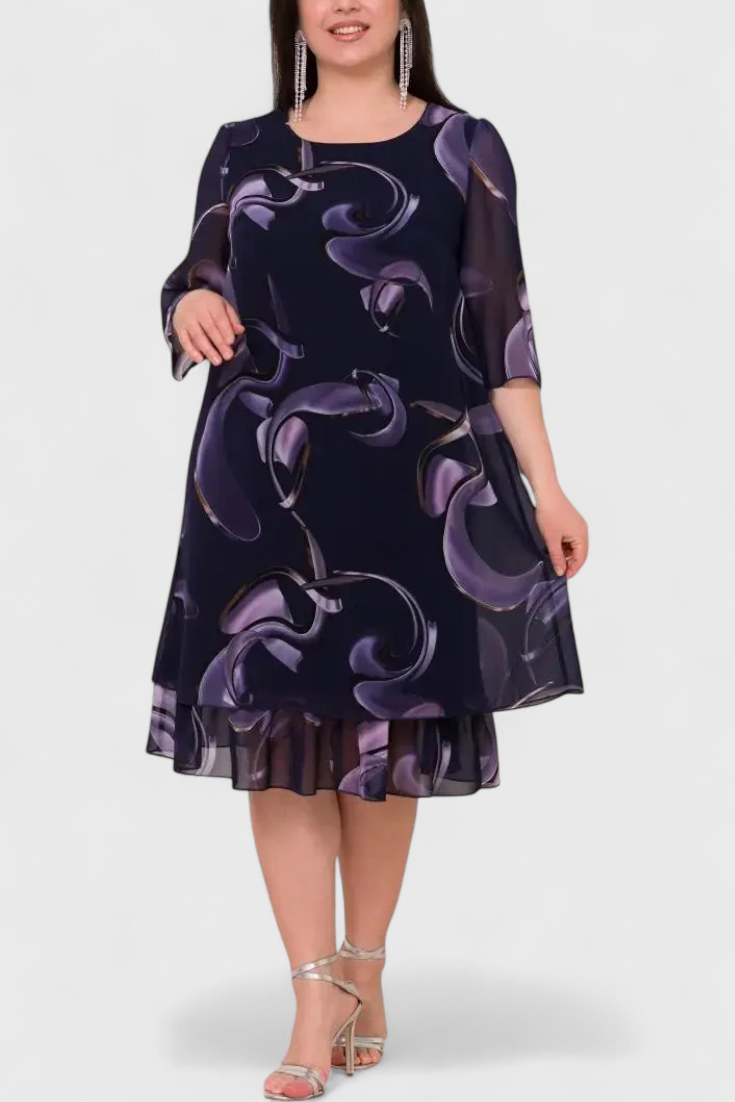 Shriley Chiffon Dress with Midnight Swirl Print and Flowing Silhouette