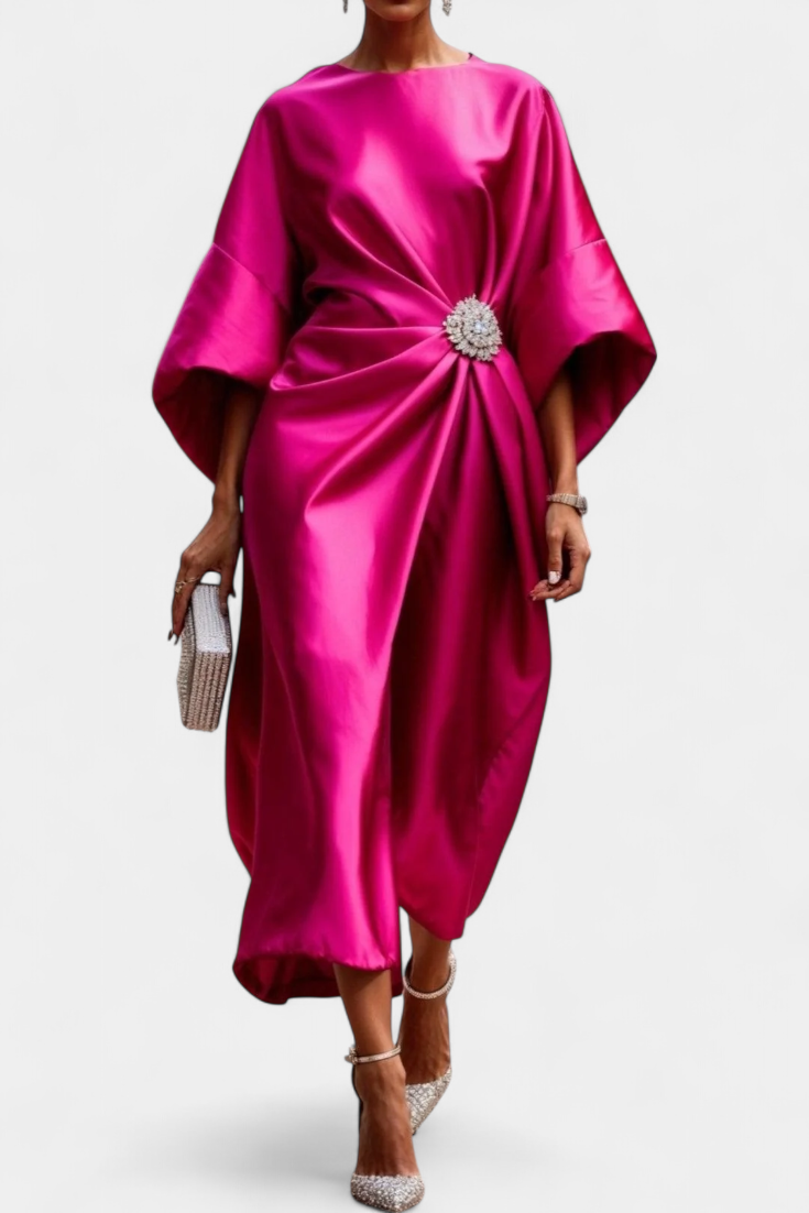 Ubelia Long Satin Dress with Shiny Luxe Finish