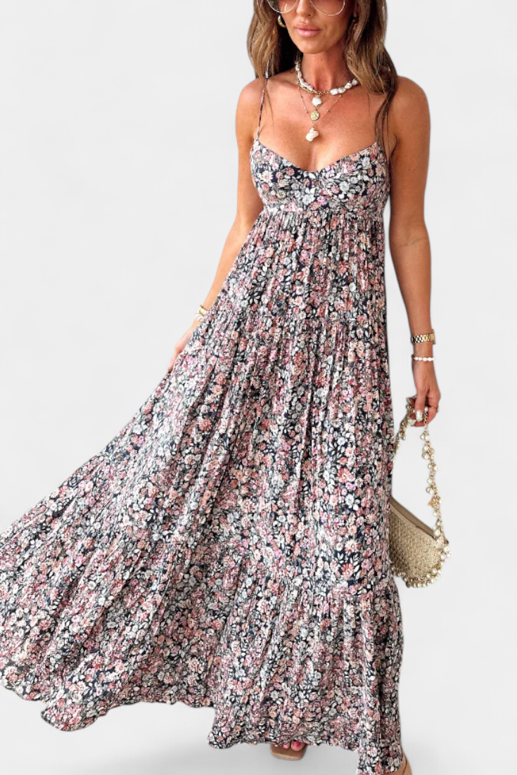 Reyna Floral Maxi Dress with Open Back