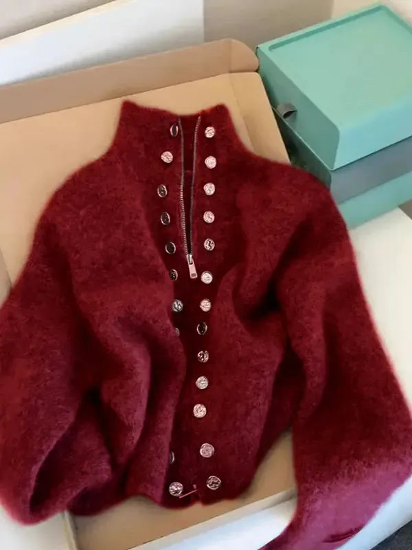 Maxine | Elegant Knit High Neck Cardigan