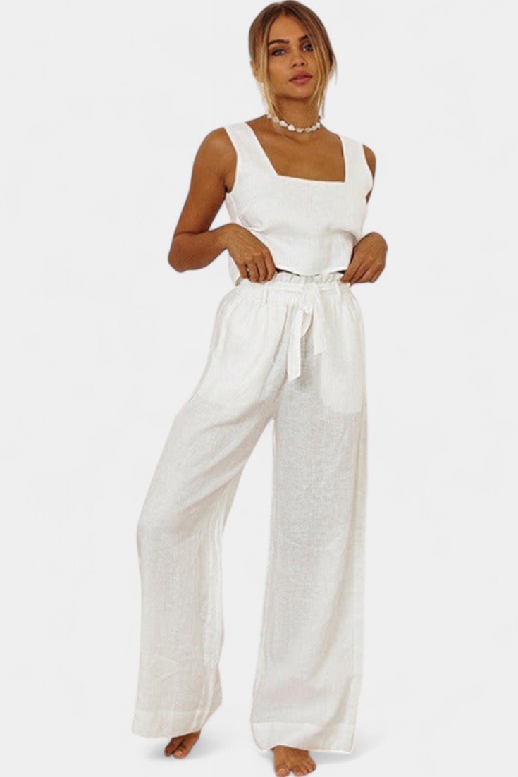 Pascuala Linen Two-Piece Set with Sleeveless Blouse and Airy Pants