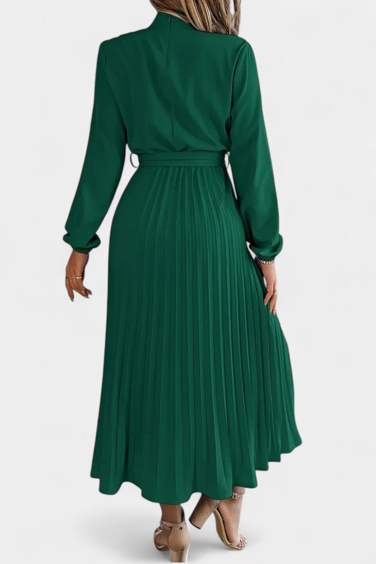 Theresa High Neck Dress with Pleated Belt