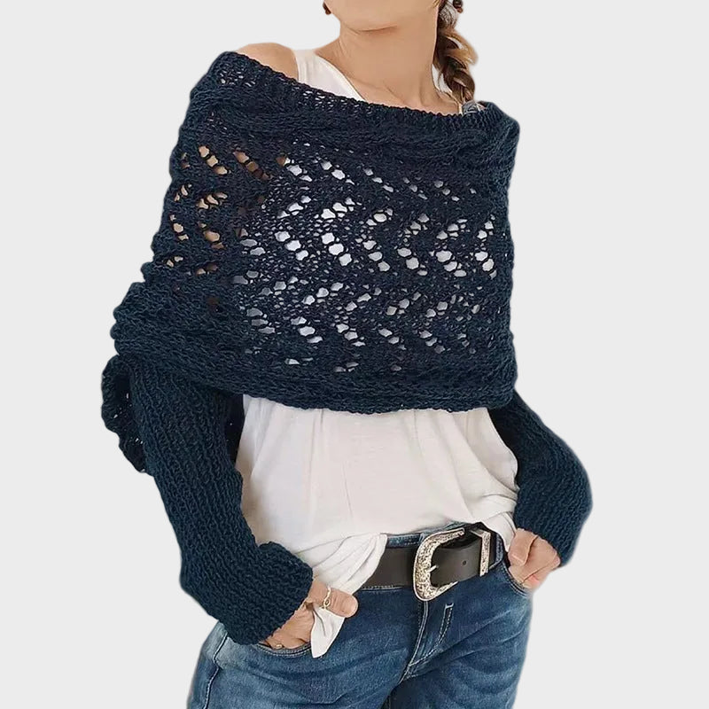 Danica | Hollow Knit Shawl Sweater with Extended Sleeves