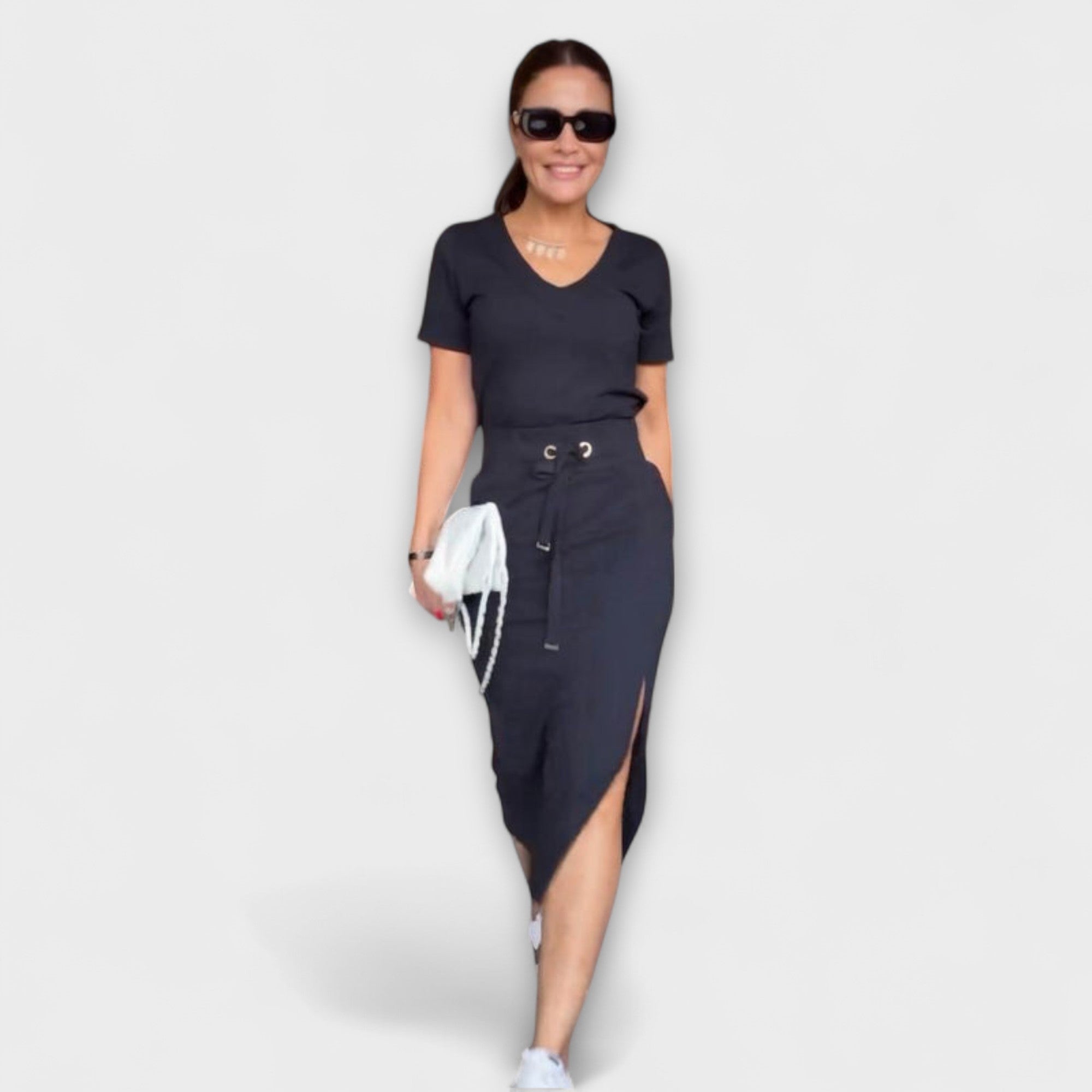 Danielle - Elegant scoop neck top and skirt