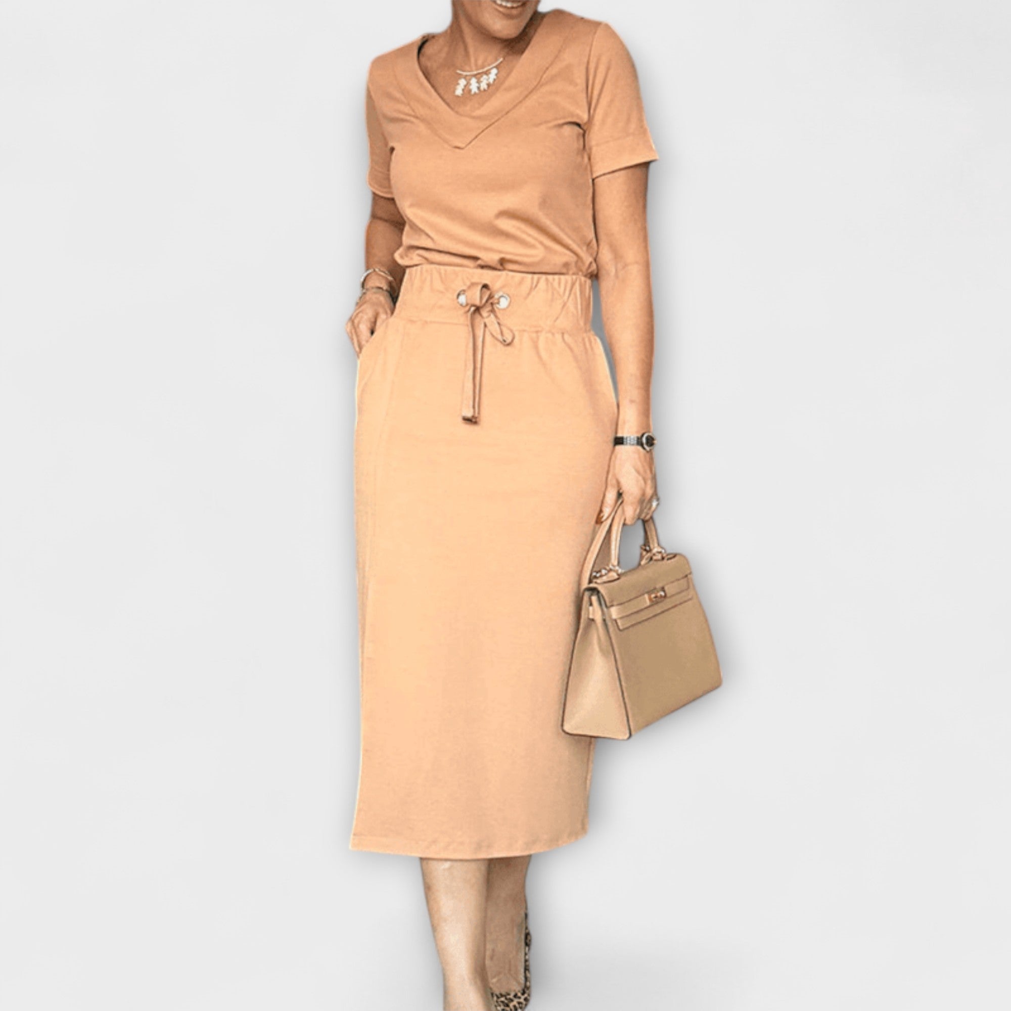 Danielle - Elegant scoop neck top and skirt