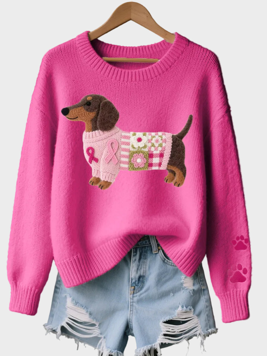 Naoni - Wool Felt Art Dachshund Pattern Knitted Sweater