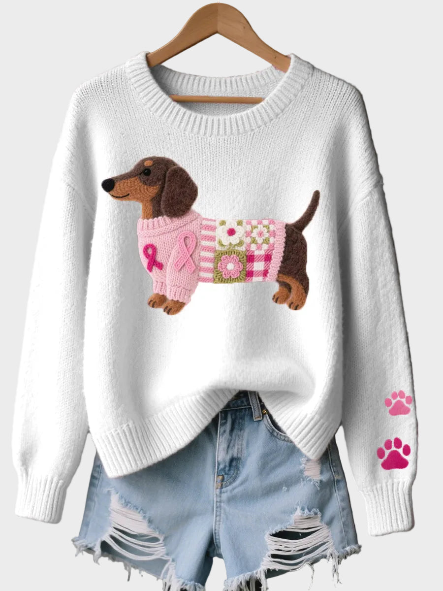 Naoni - Wool Felt Art Dachshund Pattern Knitted Sweater