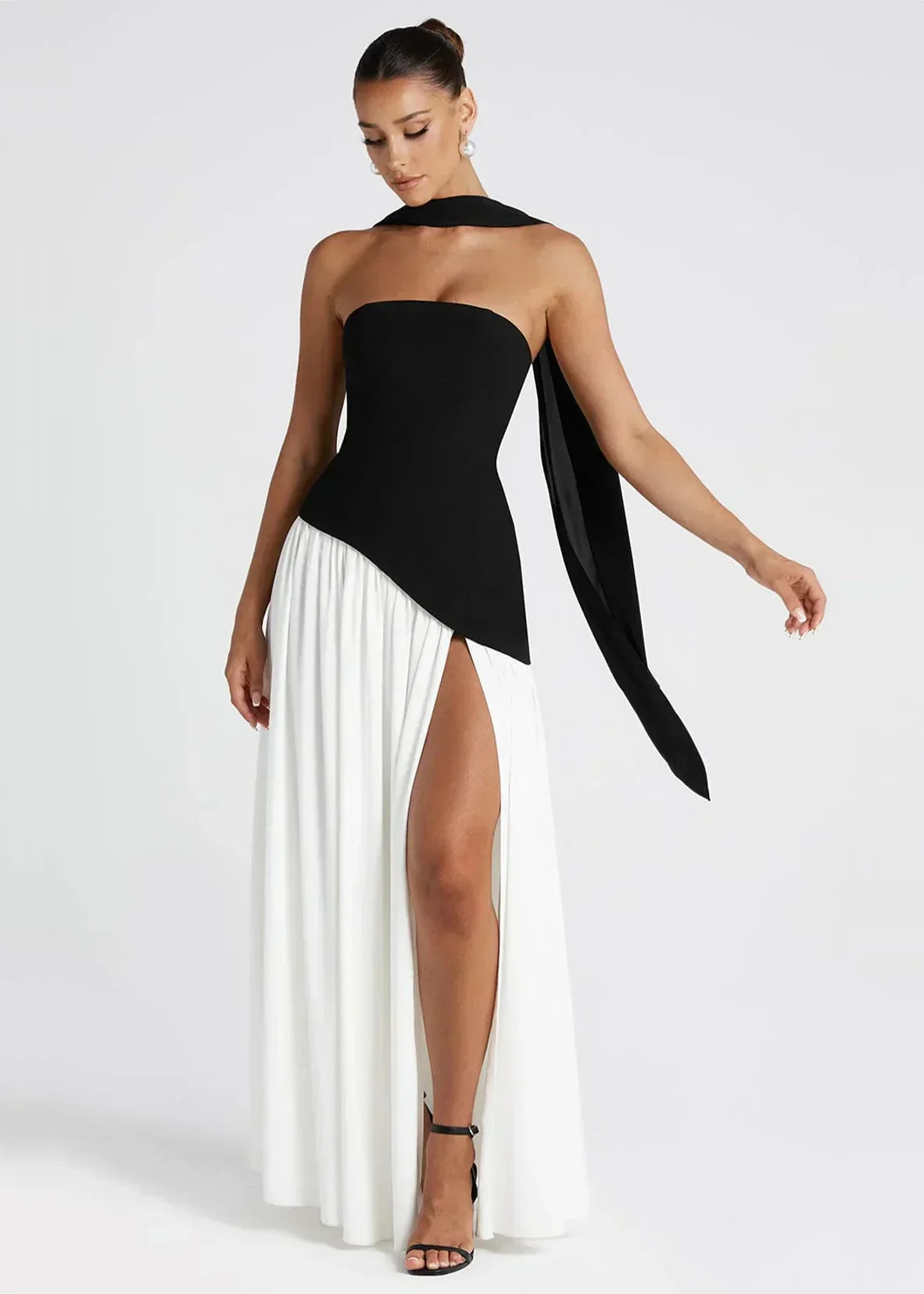 Elena – Maxi Dress with Off Shoulders, Slit & Choker Detail