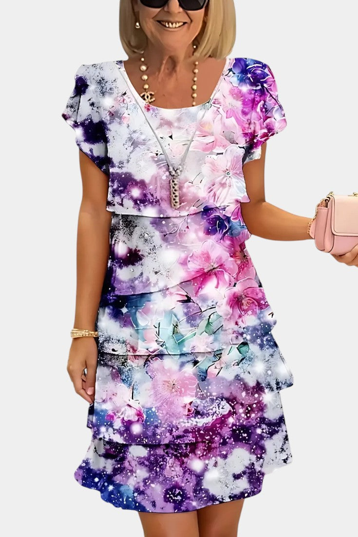 Tamara Floral Satin Tiered Dress