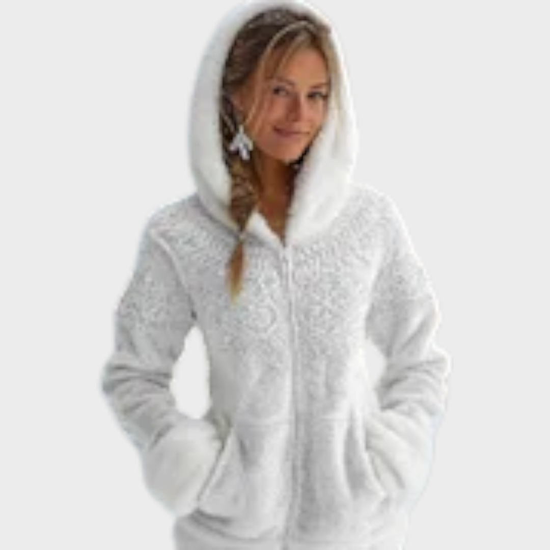 Althea | Elegant Candy Snowman Contrast Cozy Plush Sweatshirt with Closure