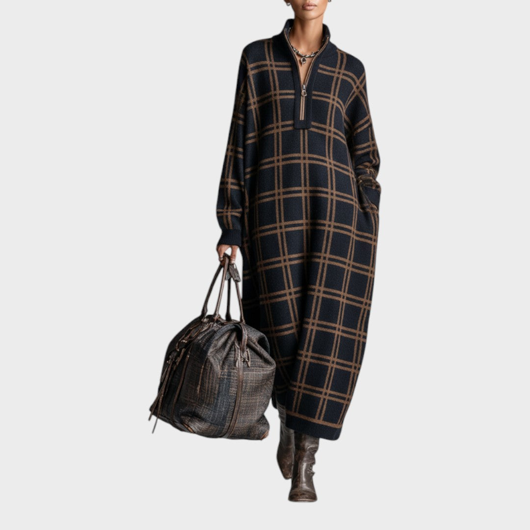 Vassia | Women's Loose Frame Maxi Wool Dress with Zipper