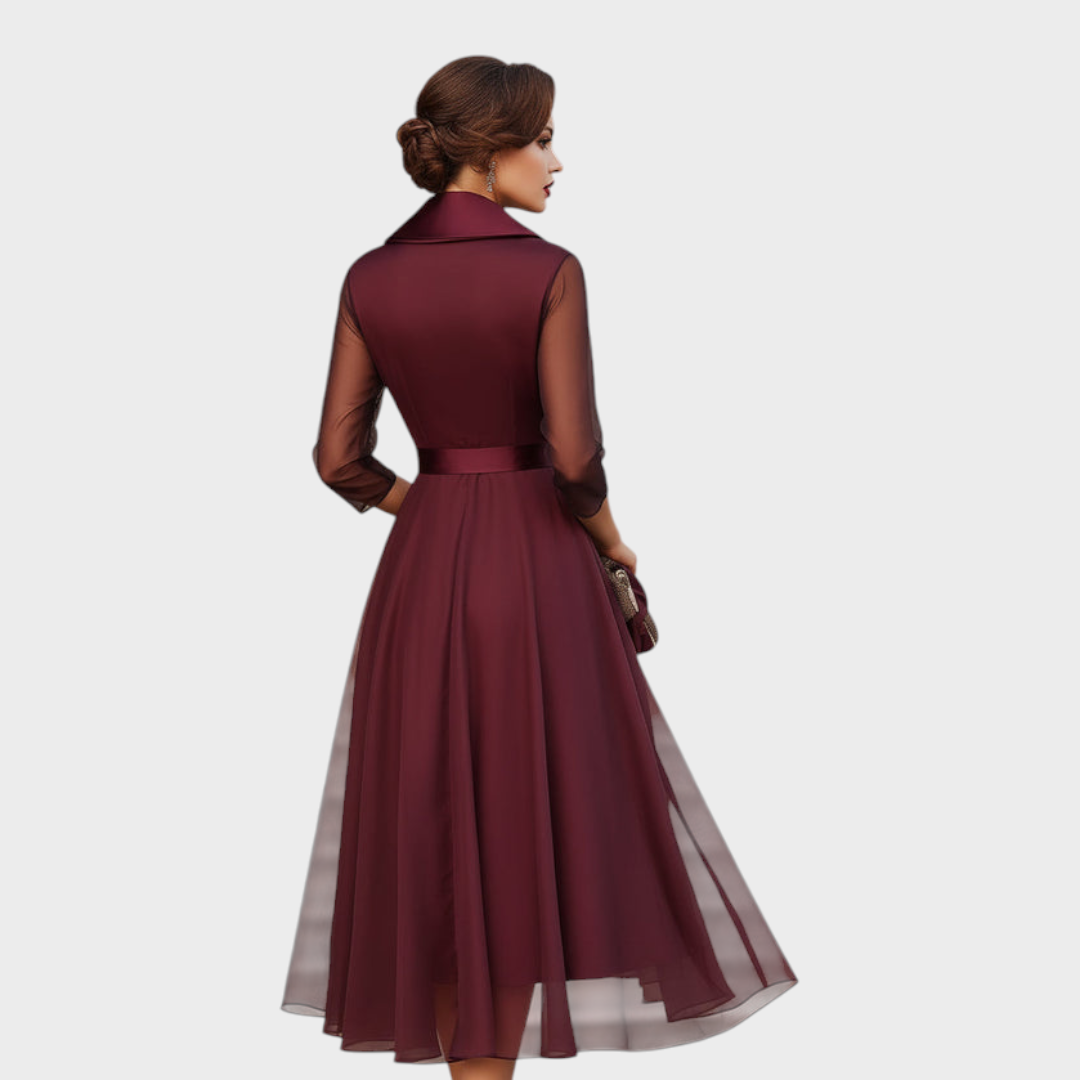 Faye | Elegant Midi Dress with Sheer Sleeves