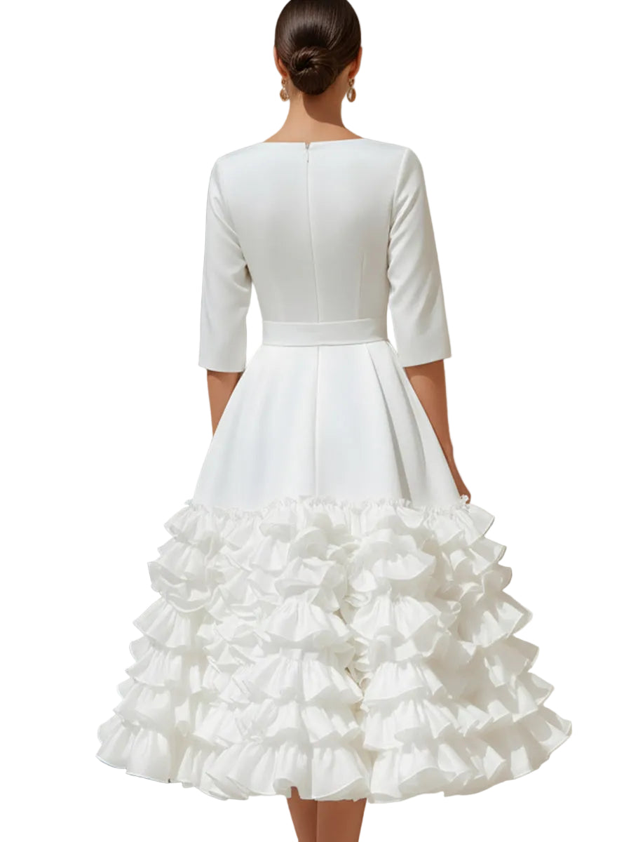 Brooke | Belted Ruffled-Hem Midi Dress