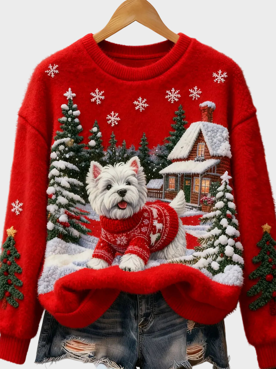 Wyla | Women's Retro Flannel Top with Christmas Artistic Animal Print - Casual