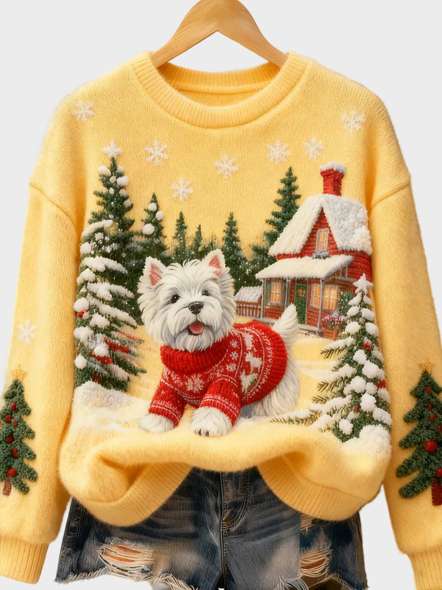 Wyla | Women's Retro Flannel Top with Christmas Artistic Animal Print - Casual