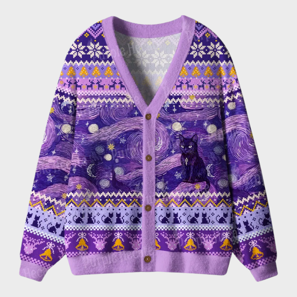 Zenovia | Purplehecate Mystic Cat Beneath the Cosmic Veil Ugly Hoodie