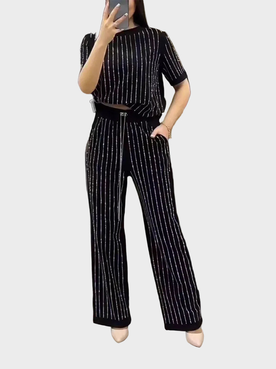 Vivien | Glitter Stripe Two Piece Lounge Set