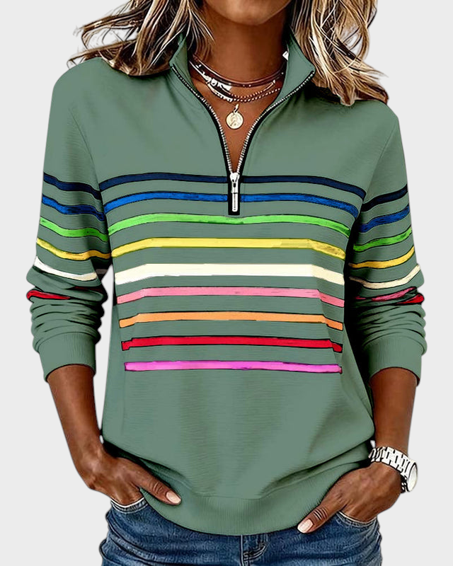 Marlen | Rainbow Half-Zip Blouse