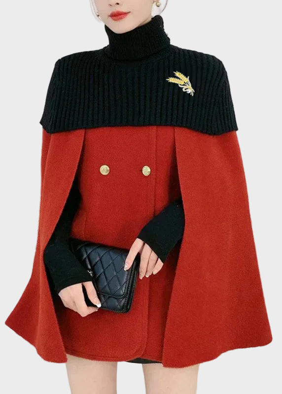 Azalea | Elegant White O-Neck Knit Patchwork Cape And Woolen Coats Two Piece Set Spring