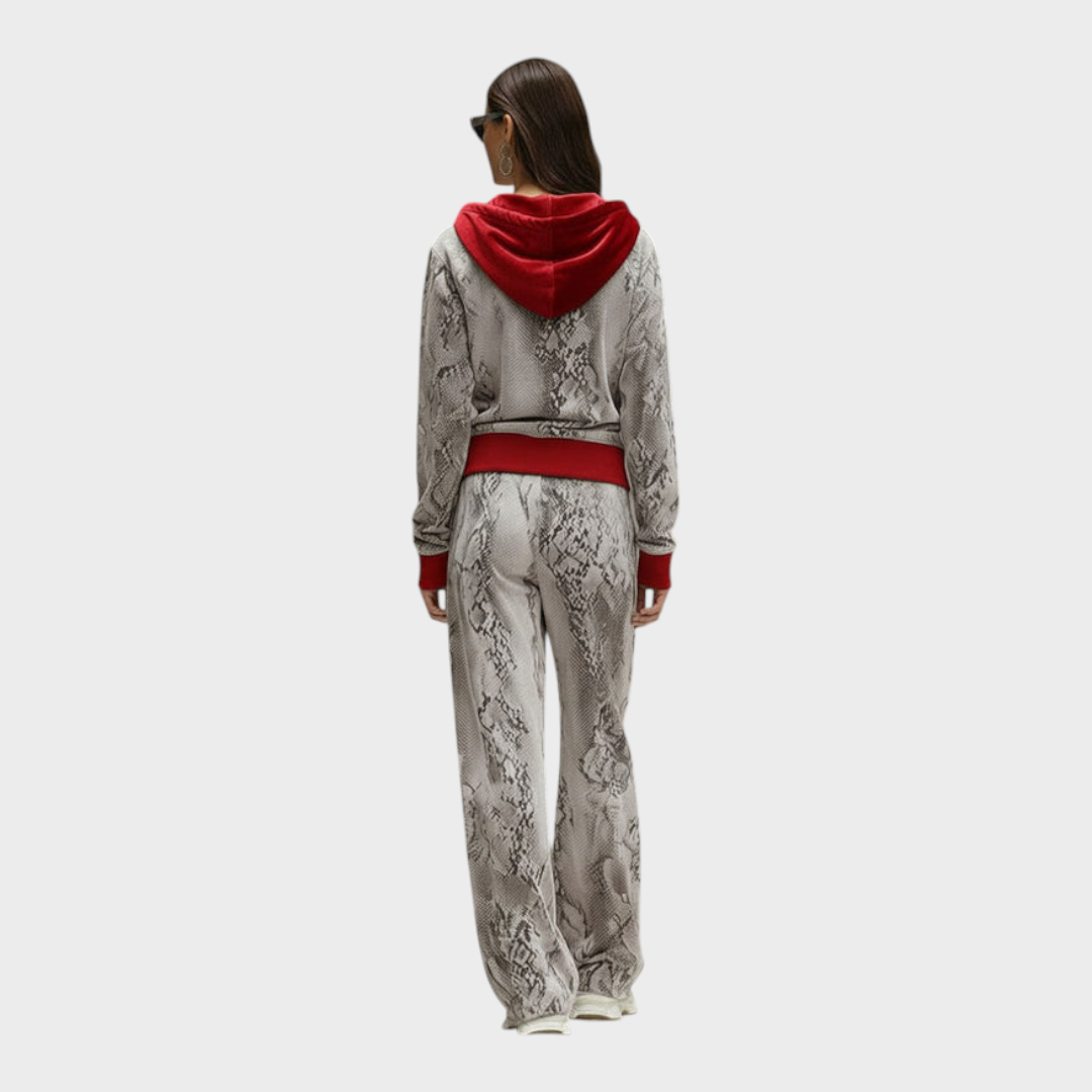 Jordynn | Everyday Sport Retro Snake Skin Gray Velvet Hoodie and High-Waisted Pants
