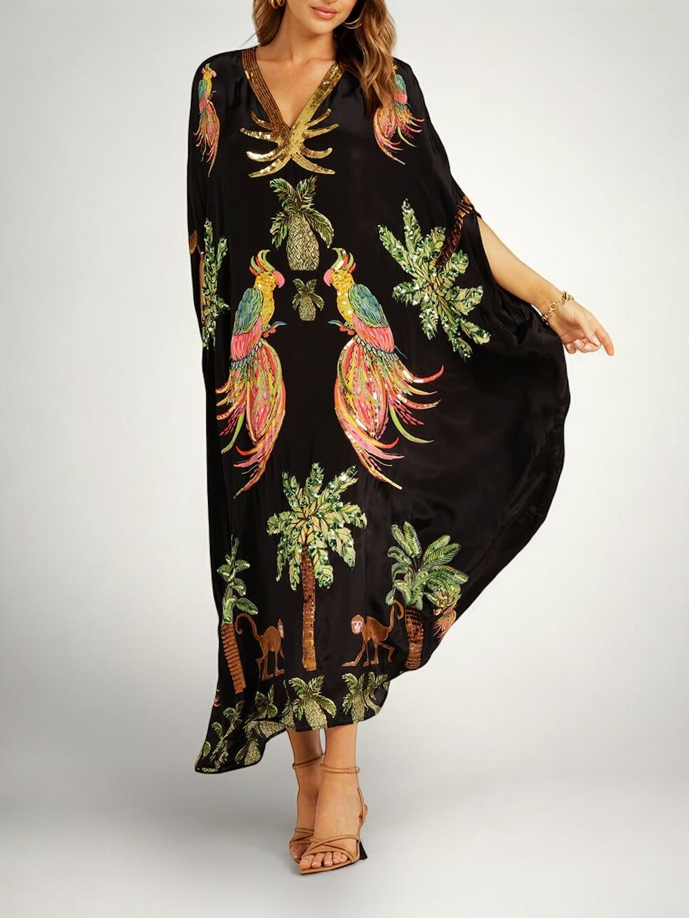 Sahara | Drop Shoulder Sleeve Coconut Tree Printed Dress