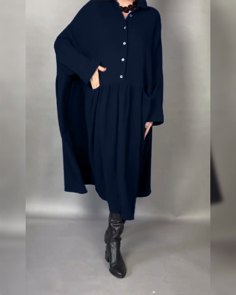 Plus size A-line dress with button collar